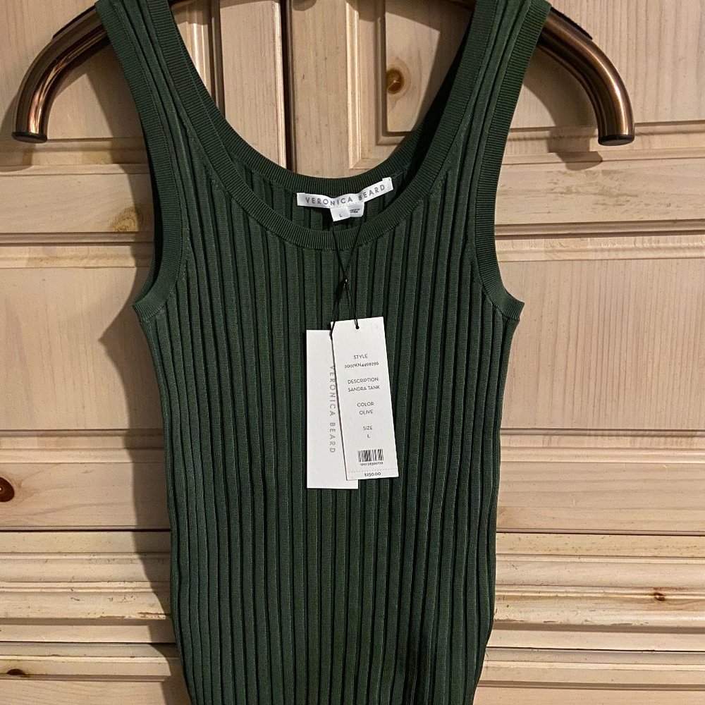 Veronica Beard Sandra Ribbed Tank Top - Olive L